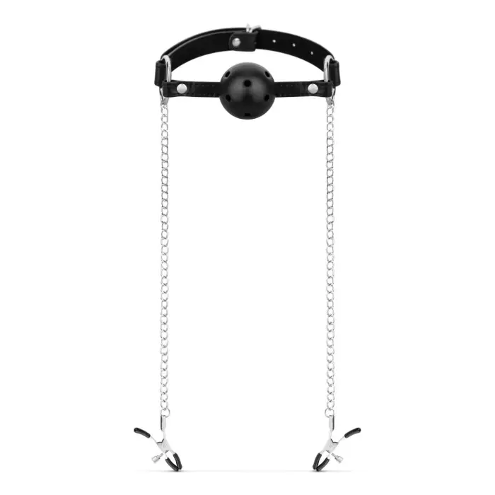 Bedroom Fantasies - Ball Gag with Nipple Clamps Black Foto 3