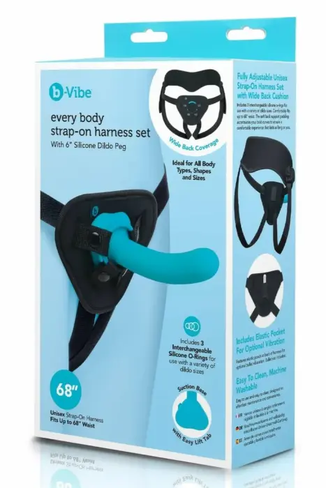 b-Vibe Every Body Strap-On Harness Set – adjustable harness with 6" silicone peg – black