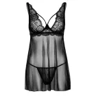 Mežģīņu babydoll naktskrekls un stringi – melns – S/M Foto 7