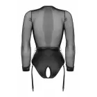 Christine All Night Long – bodysuit with restraint chains – deep V neck, sheer sleeves, open crotch – black – L — Photo 5