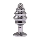 Silver Ribbed Butt Plug with Red Crystal – 12.5 cm (4.9″) – M — Photo 2