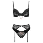 Cottelli LINGERIE mežģīņu un satīna krūštura komplekts ar noņemamām ķēdītēm – melns – 85C/L — Foto 6