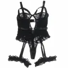 Subblime Teddy with Lace Detail and Adjustable Garter Straps – Black – L/XL — Photo 4