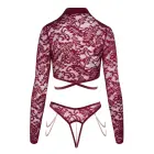 Abierta Fina Open Cup Top and Crotchless Thong Set – Dark Red – M — Photo 10