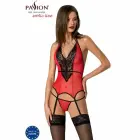 Passion Peonia korsete sarkana L/XL – elegants mežģīņu un tilla apakšveļas komplekts — Foto 1