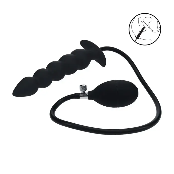 Beaded Inflatable Silicone Anal Plug - Black Photo