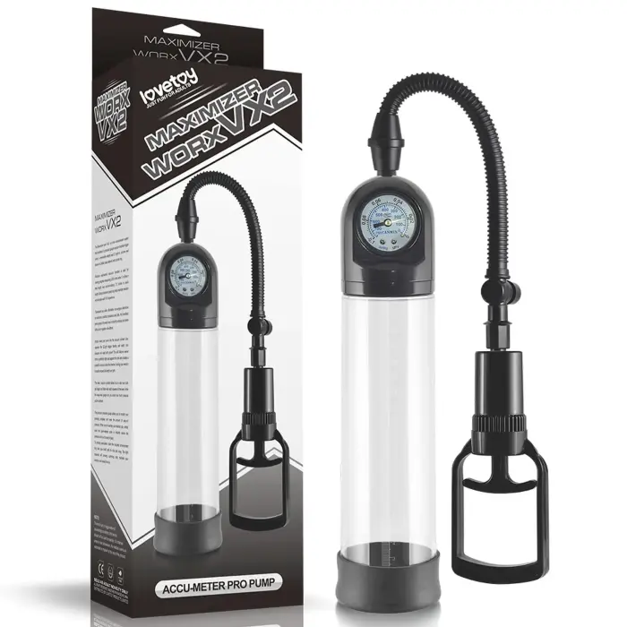Maximizer Worx VX2 Accu Meter – вакуумная помпа для пениса с манометром – прозрачная – 27,9 см