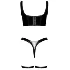 Spīdīgs vinila crop top un stringu komplekts ar zeķturiem – melns – S — Foto 9
