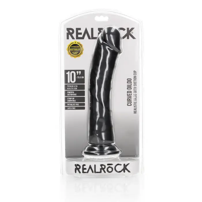 Curved Realistic Dildo with Suction Cup – 25.5 cm (10″) – Black