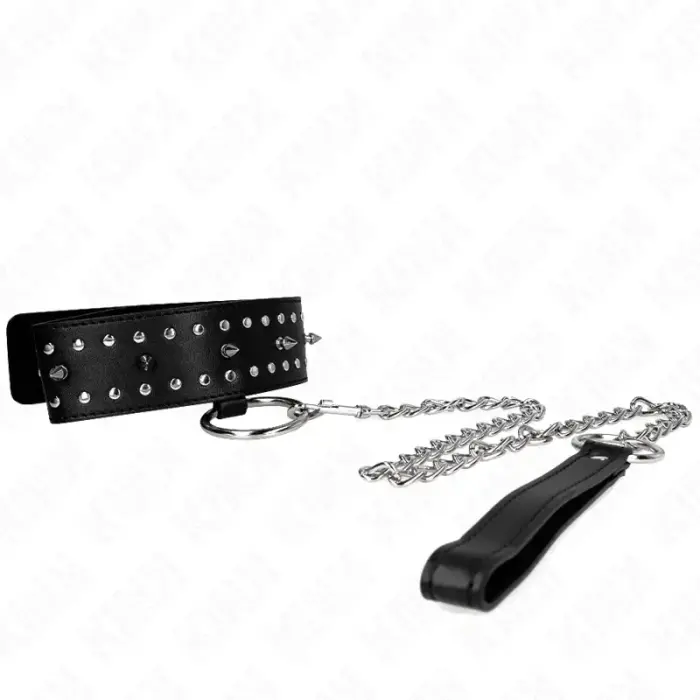 KINK Collar & Leash Set Model 1 Adjustable Silver Studs Black 36-43cm