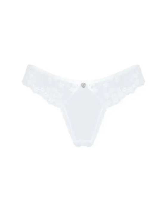 OBS stringi – balta ziedu mežģīņu brazīliešu V-griezuma – XL/2XL Foto 3