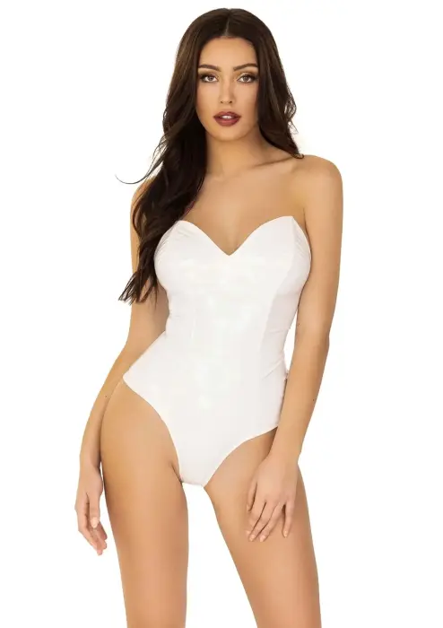 Leg Avenue vinilinis bodis su korseto elementais – baltas – M