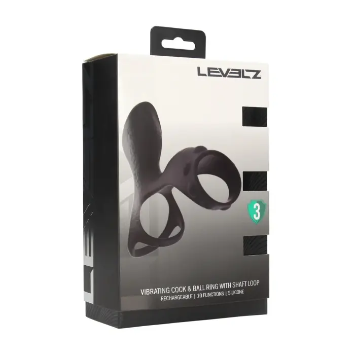 LEVELZ Power Ring Vibrating Silicone Ring with Shaft Loop – Black