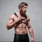 Fetish Submissive Attitude – men's eco-leather chest harness with studs – black – one size — Photo 6