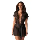 Пеньюар Obsessive Alluria с кружевом и стрингами – чёрный – L/XL — Фото 2