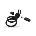 Share Ring - Double Vibrating Cock Ring with Rabbit Ears – 8.5 cm – Black — Photo 8