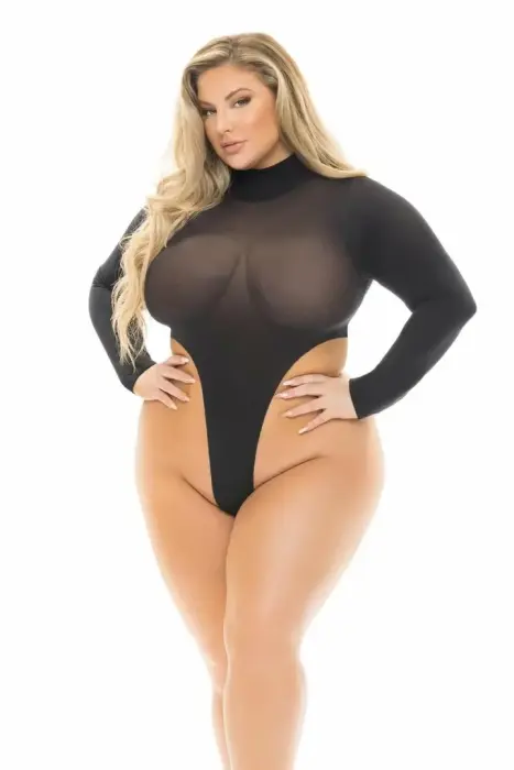 Fantasy Lingerie High AF – open-back stretch teddy – black – plus size