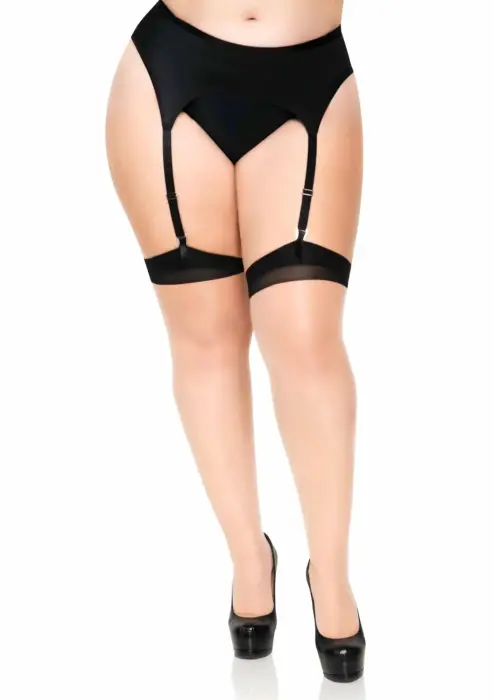 Plus Elastane 2-tone Stockings with Backseam – Black – Plus size