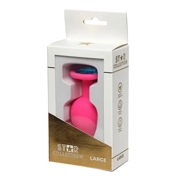 Star Collection - Pink Silicone Anal Plug L with Light Blue Stone