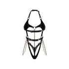 Anyya Faux Leather Bodysuit with Gold Chains – Black – S — Photo 8