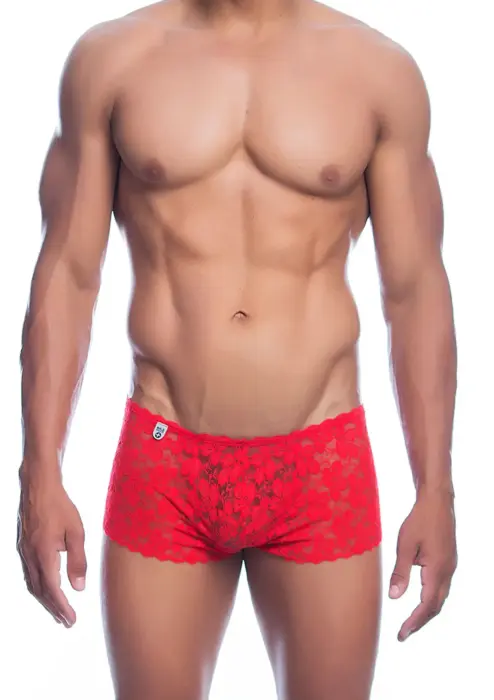 MOB Eroticwear Rose Lace Boxer Shorts – Red – L/XL