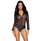 Cottelli PARTY Powernet long-sleeve bodijs ar matētām biksītēm – melns – L — Foto 2