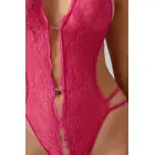 Christine Renee – mežģīņu bodysuit ar atvērtu kārklu – rozā – S/M — Foto 3
