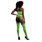 Two Piece Set with Crop Top and Stockings – Neon Green – One Size Photo