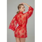 Christine Lace Kimono Graceful Red - Elegant Sheer Robe with Belt — Фото 2