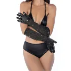 Satin Rhinestone Opera Gloves – Black – One Size — Photo 1