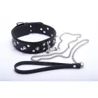 WHIPS кожаный ошейник с шипами и поводком – чёрный — Фото 3