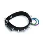 Black Leather Spiked Collar with Double Rainbow O-Rings — Photo 3