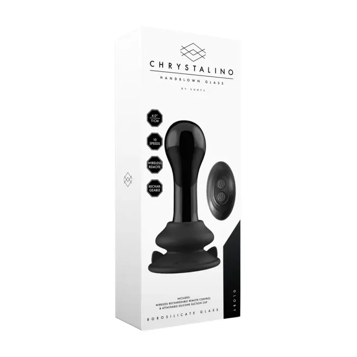 Globy - Stikla vibrators ar piesūcekni – 20–23 cm (8–9″) – Melns
