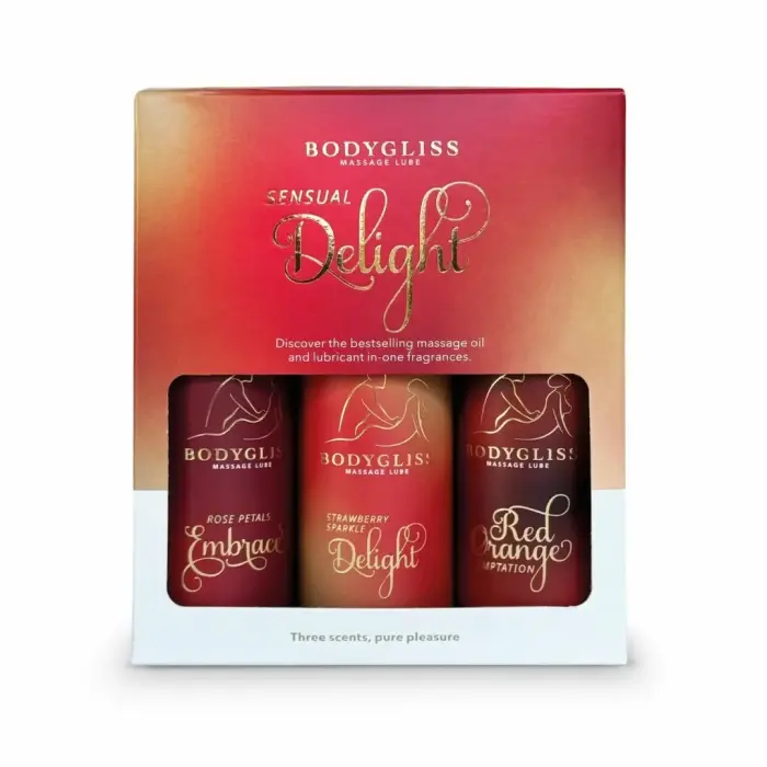 BodyGliss Travel Edition 3-pack – sarkanais apelsīns, zemeņu, rožu zlapiņas