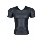 Men's Wet Look V-Neck T-Shirt with Breast Access – Black – L — Photo 3