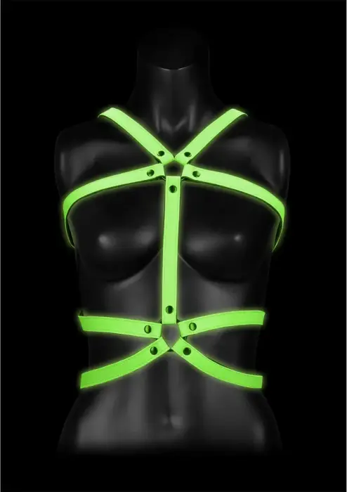 OUCH! Glow in the Dark Adjustable Full Body Harness S/M Green