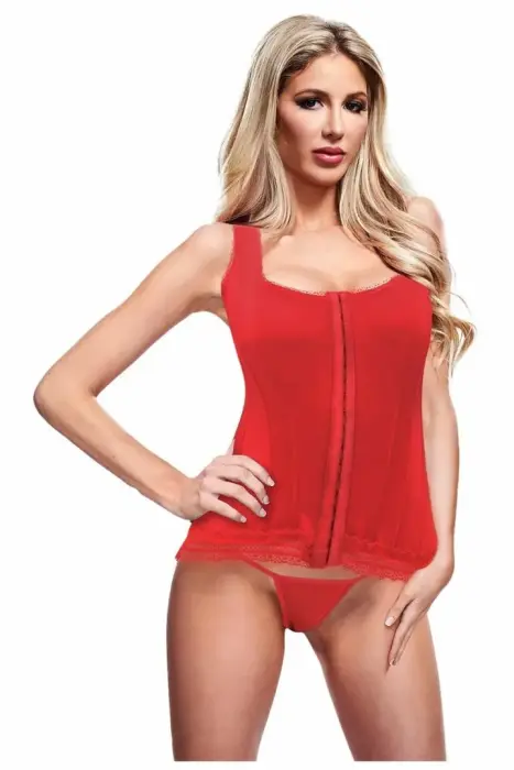 Baci Bustier Red M – Elegant Lace-Up Corset with Decorative Edges