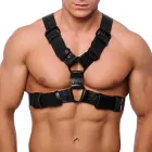 Red Leather Right Leather Harness – кожаная портупея для торса с металлическими кольцами – чёрная – L/XL — Фото 1