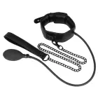 Fetish Submissive Bondage Inflatable Adjustable Collar with Metal Chain – Black — Photo 5