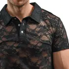 Svenjoyment Herren Shirt – meeste läbipaistev lillelisest pitsist polostiilis särk – must – L — Foto 5