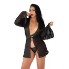 Caurspīdīgs kimono un stringi komplekts – melns – S/M Foto 9