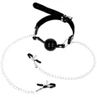 Ohmama Fetish Adjustable Black Ball Gag with Nipple Clamp Chains — Photo 1