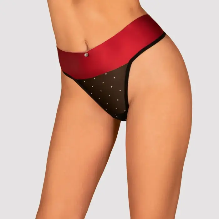 OBS Tanga Thong with Red Bow and Silver Pendant – Black – S/M