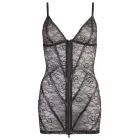 Cottelli LINGERIE кружевное платье с цветочным узором и полосками wet look – чёрное – M — Фото 5