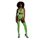 Two Piece Set with Crop Top and Stockings – Neon Green – One Size Photo