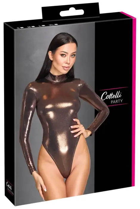 Cottelli PARTY Long Sleeve Thong Bodysuit – Rose-Gold Copper – M
