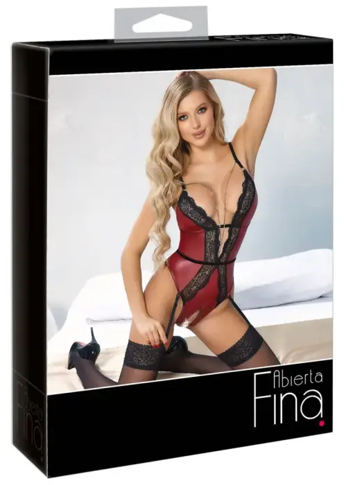 Abierta Fina Crotchless Bodysuit – Red/Black – XL