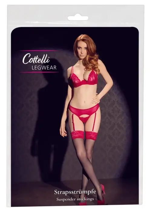 Cottelli Collection чулки с чёрно-красным кружевным верхом 20 DEN Oeko-Tex
