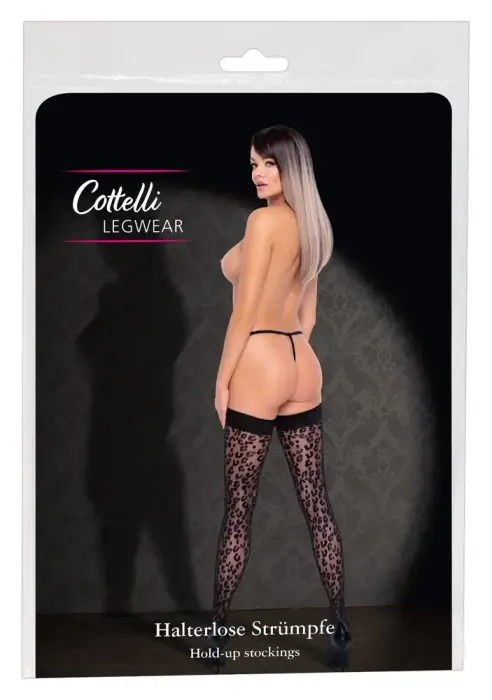 Cottelli LEGWARE Leopard Hold Up Stockings – One Size