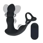 Dual Vibrating Remote Rotating Head Silicone Prostate Stimulator with Cock and Ball Ring – 14 cm – Black — Photo 1